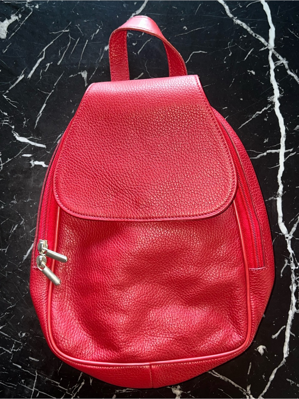 Red Women's Leather Backpack -